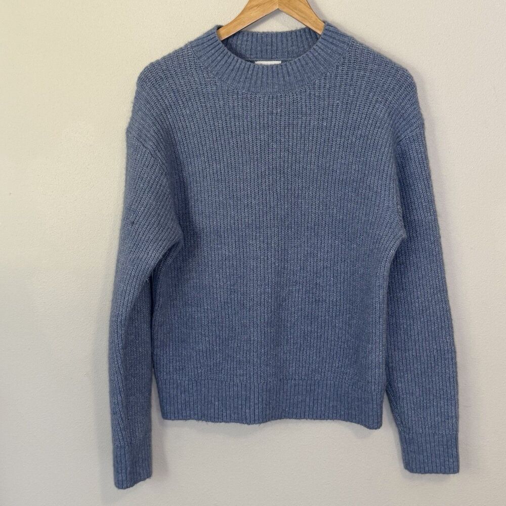 H&M Wool Blend Sweater Ribbed Chunky Knit Crew Neck Womens S Heathered Blue